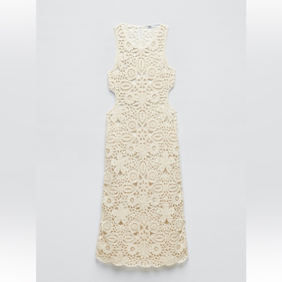 Zara LONG KNIT DRESS WITH CUT OUTS. Ecru. Size S. New with Tags. - Picture 6 of 6